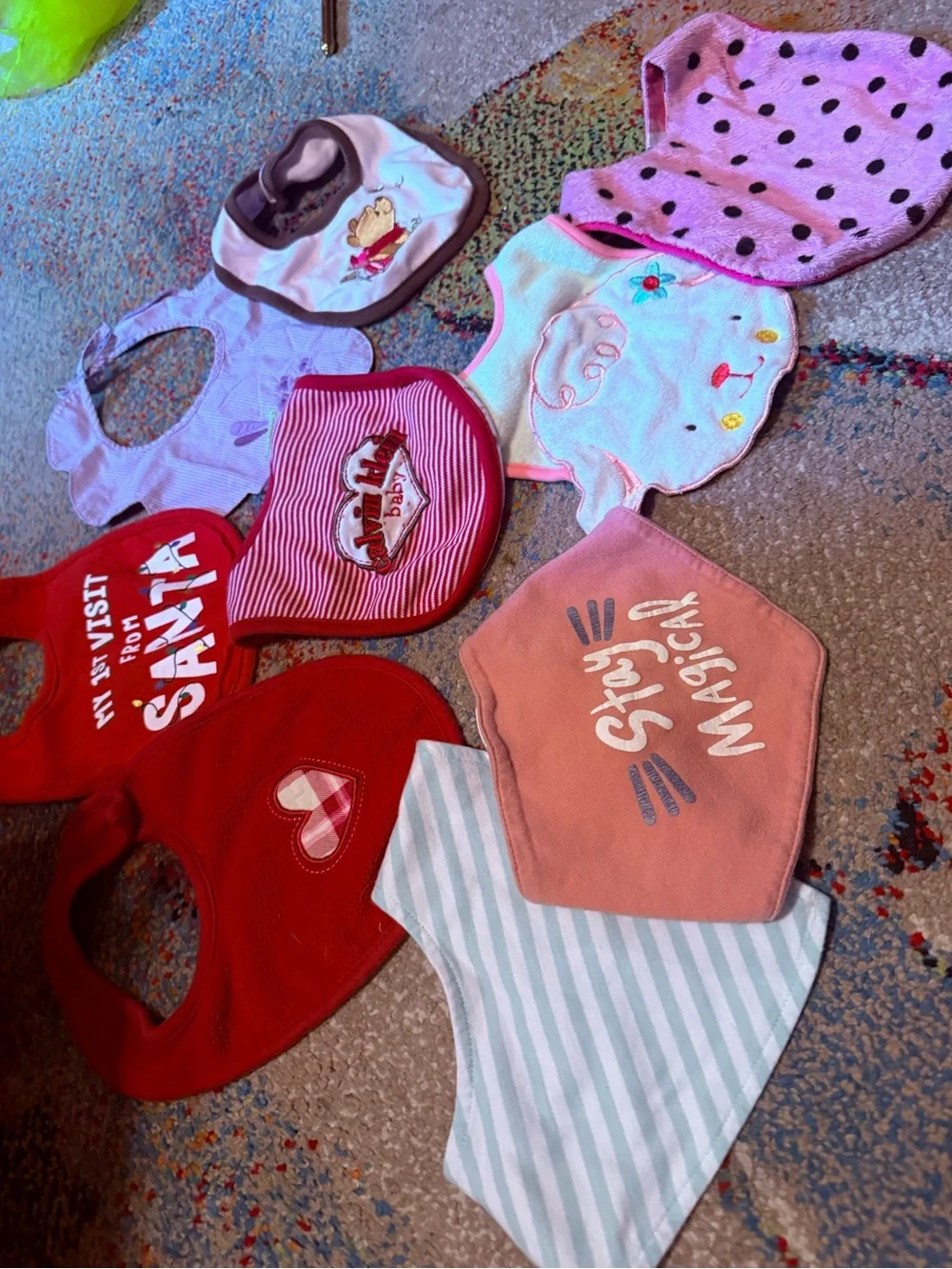 Large Lot of Baby Girl Bibs / Calvin Klein Pink Camouflage / Winnie the Pooh etc